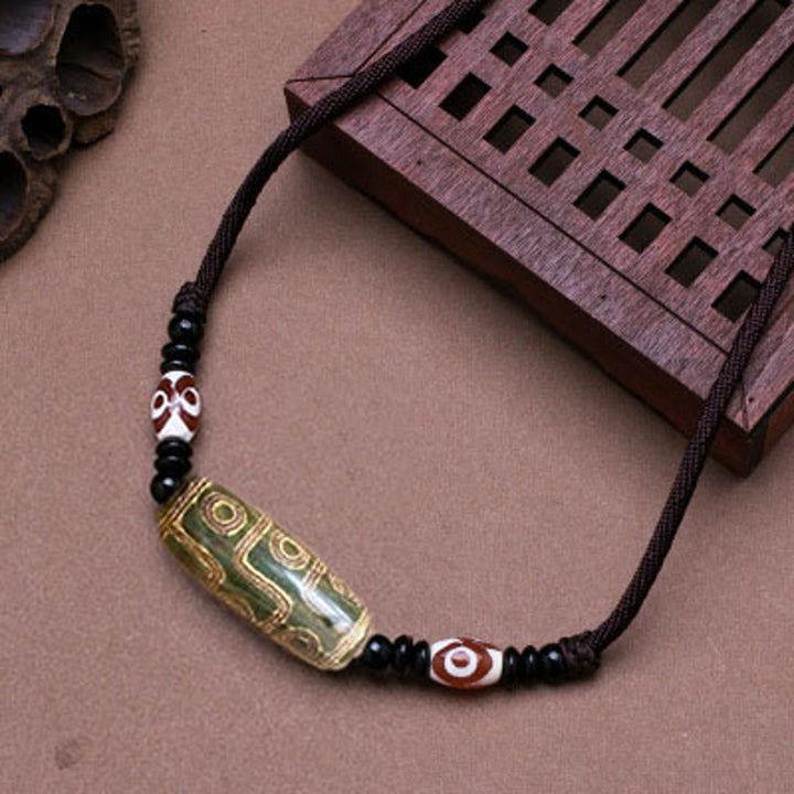 Buddha Stones Tibetan Nine-Eye Dzi Bead Protection String Necklace