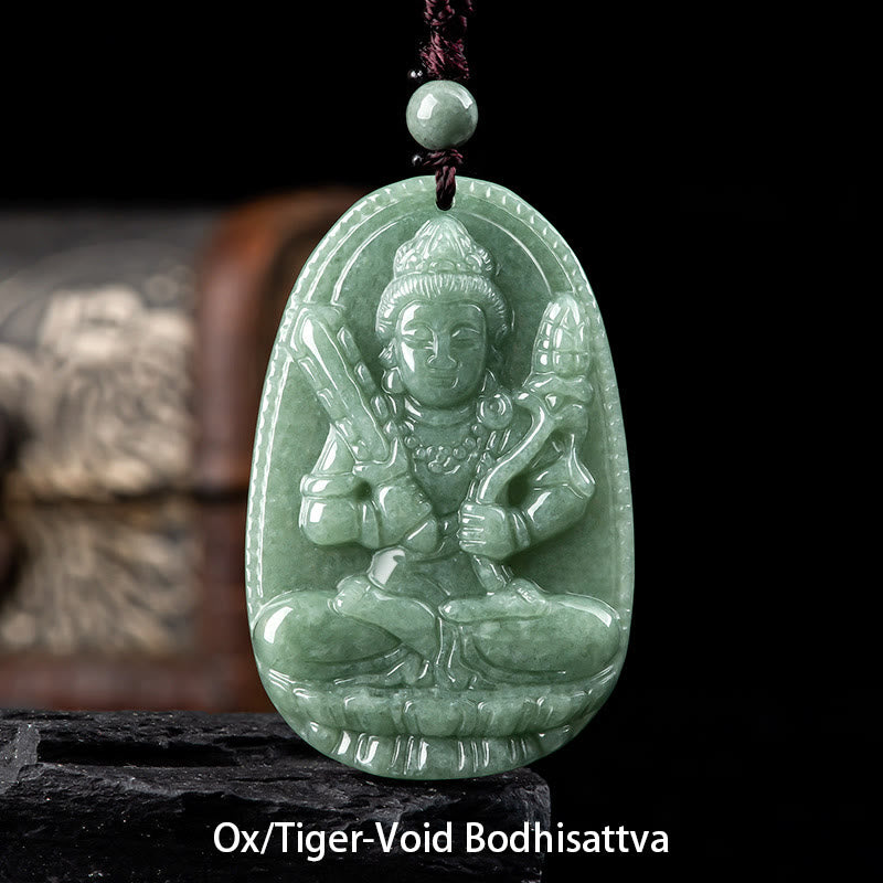 Buddha Stones Chinese Zodiac Natal Buddha Natural Jade Wealth Prosperity Necklace Pendant