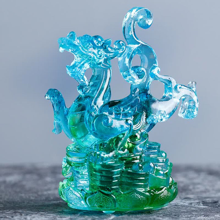 Feng Shui Four Symbols Azure Dragon Handmade Liuli Crystal Art Piece Home Office Decoration