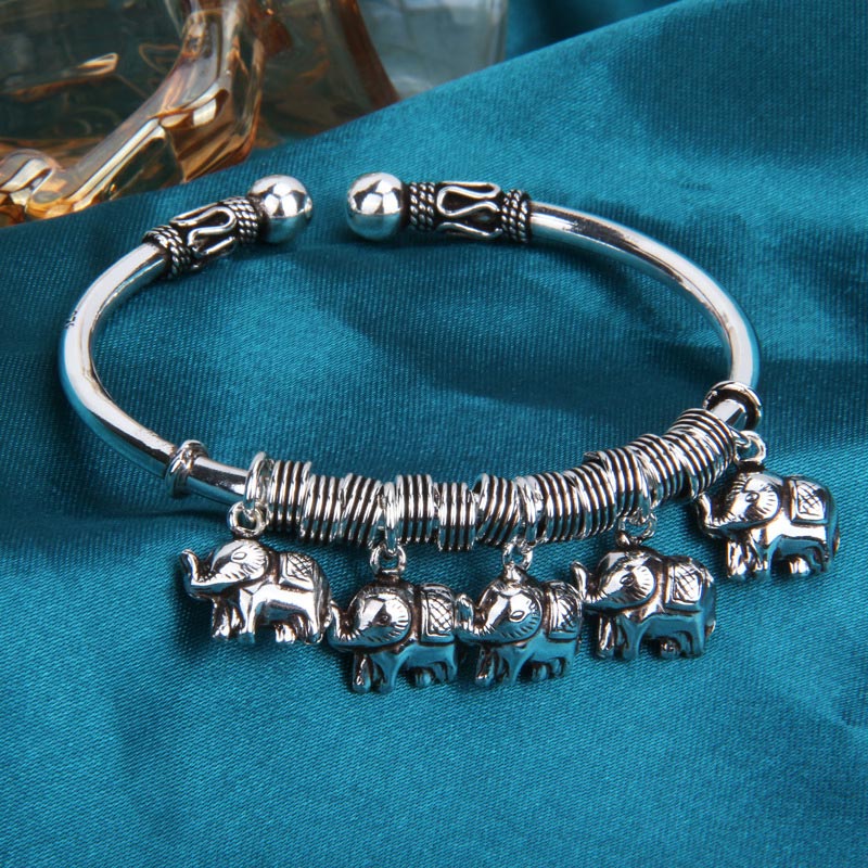 925 Sterling Silver Elephant Strength Bracelet Bangle