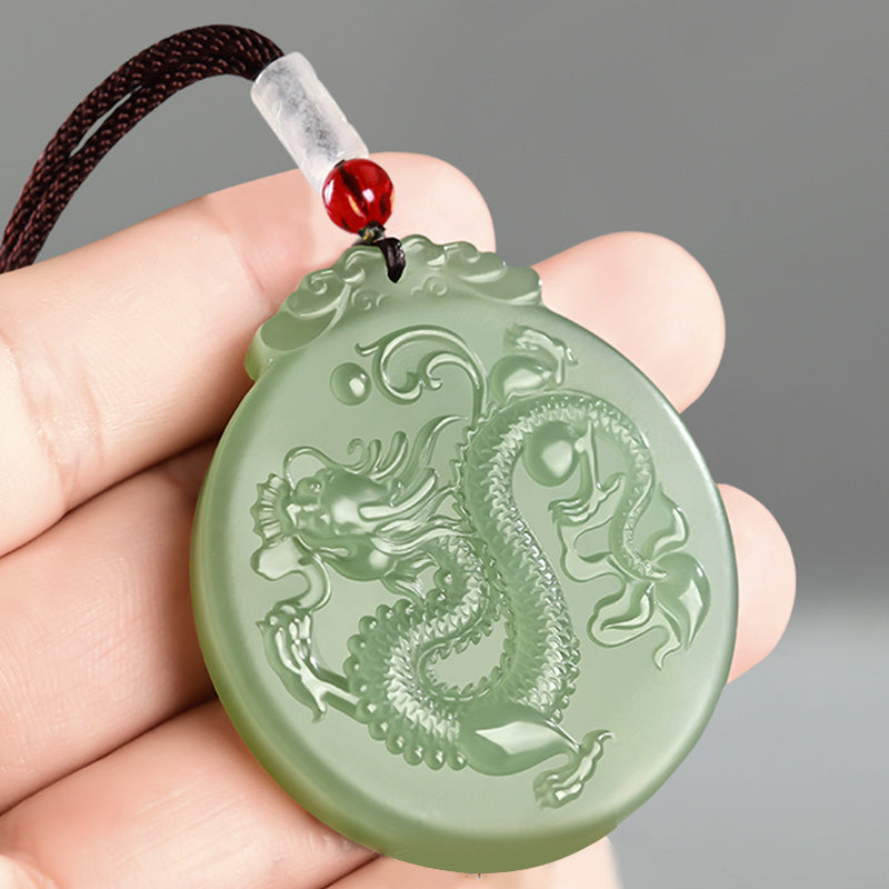 Chinese Zodiac Dragon Jade Luck Necklace String Pendant