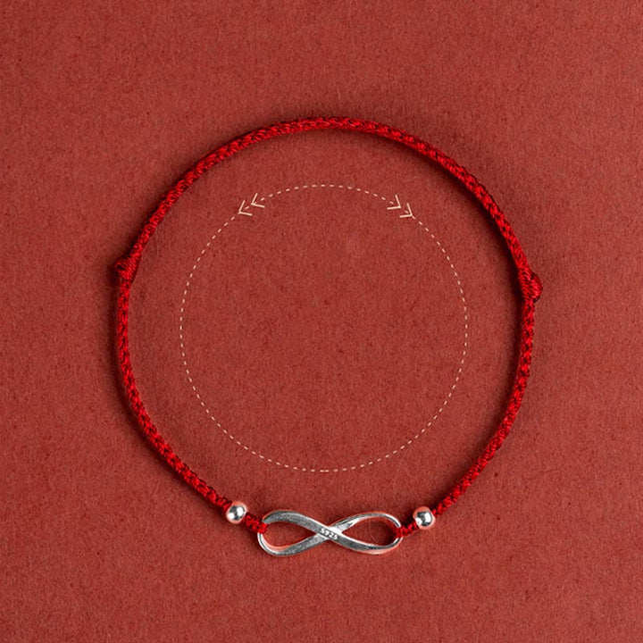 Buddha Stones 925 Sterling Silver Endless Knot Protection Luck Red String Bracelet Anklet