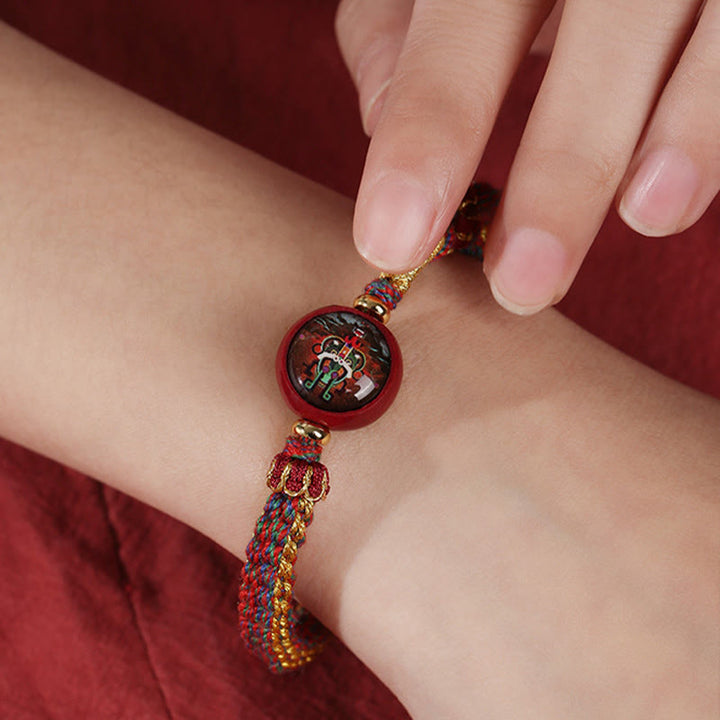 Buddha Stones Colorful Rope Cinnabar Thangka Blessing Braided Bracelet