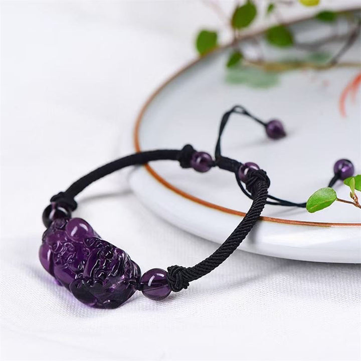 Buddha Stones Natural Obsidian Amethyst Citrine PiXiu Cooper Coin Wealth Bracelet