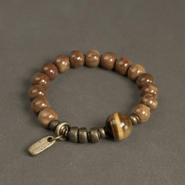 Buddha Stones Kuka Seed Tiger Eye Gold Sheen Obsidian Copper Wealth Luck Bracelet