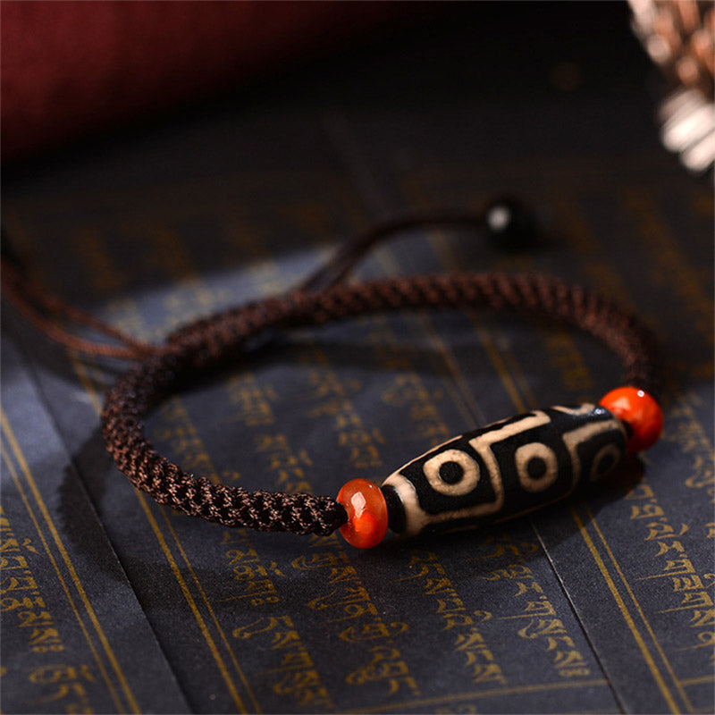 Buddha Stones Tibetan Nine-Eye Dzi Bead Prosperity String Bracelet