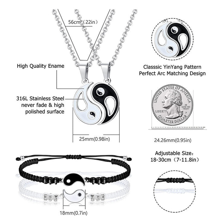 FREE Today: Everlasting Friendship Love Couple Yin Yang Necklace Bracelets Set