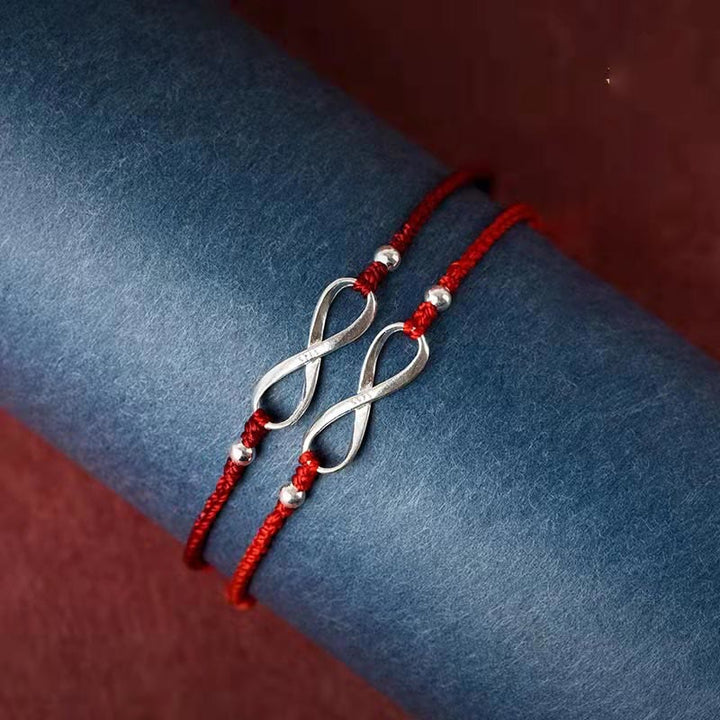 Buddha Stones 925 Sterling Silver Endless Knot Protection Luck Red String Bracelet Anklet