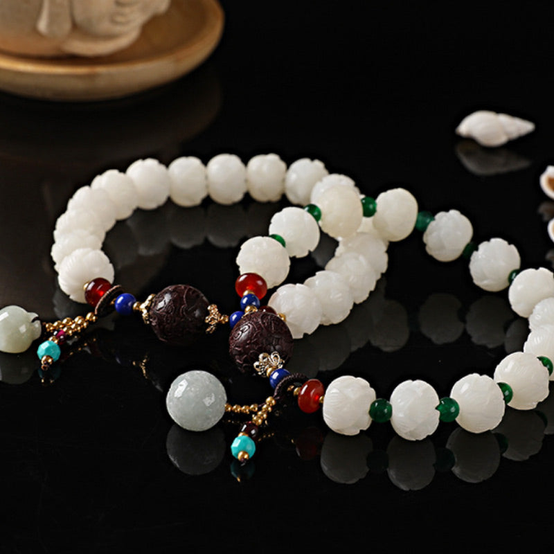 Bodhi Seed Jade Lotus Charm Peace Bracelet