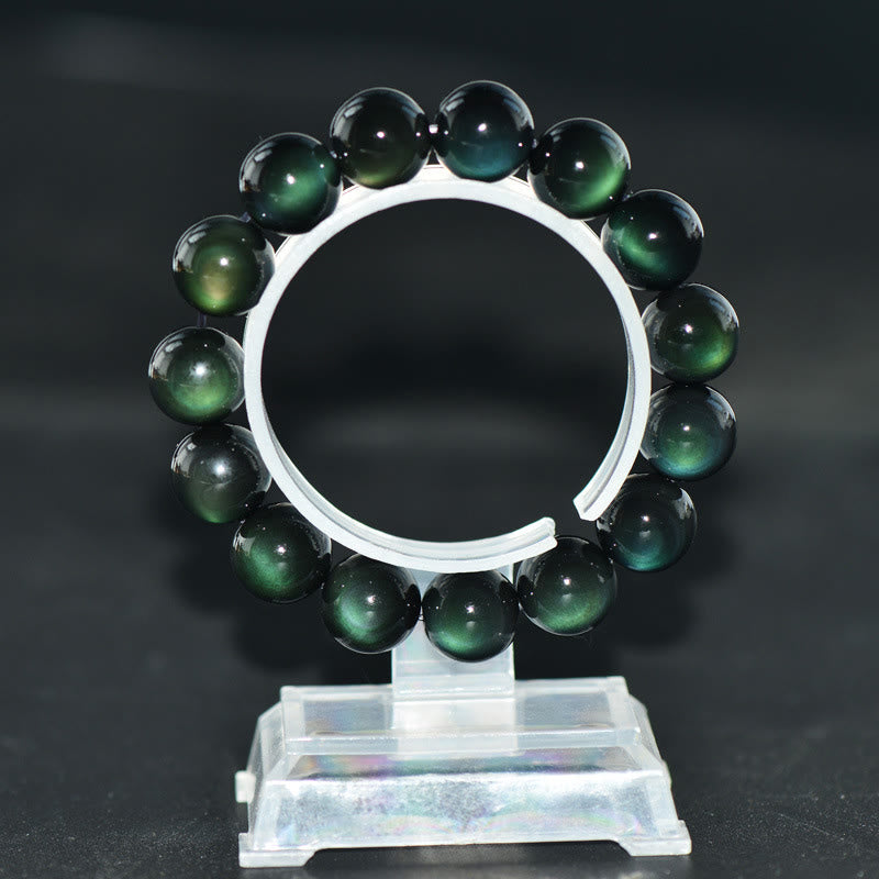 Buddha Stones Natural Green Eye Obsidian Wealth Bracelet