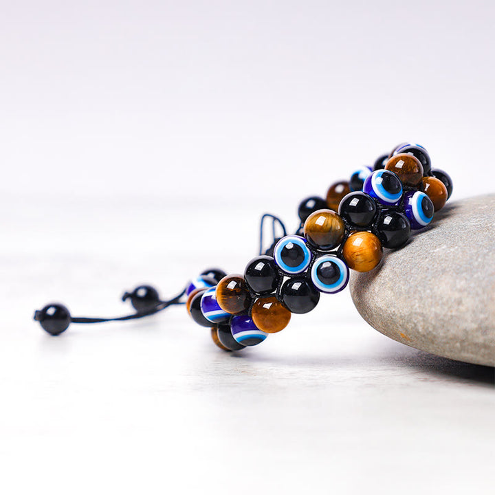 Buddha Stones Evil Eye Hematite Tiger Eye Protection Beaded Bracelet