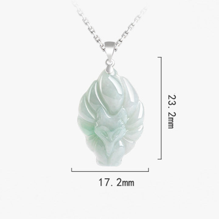 Buddha Stones 925 Sterling Silver Natural Jade Nine Tailed Fox Prosperity Necklace Pendant