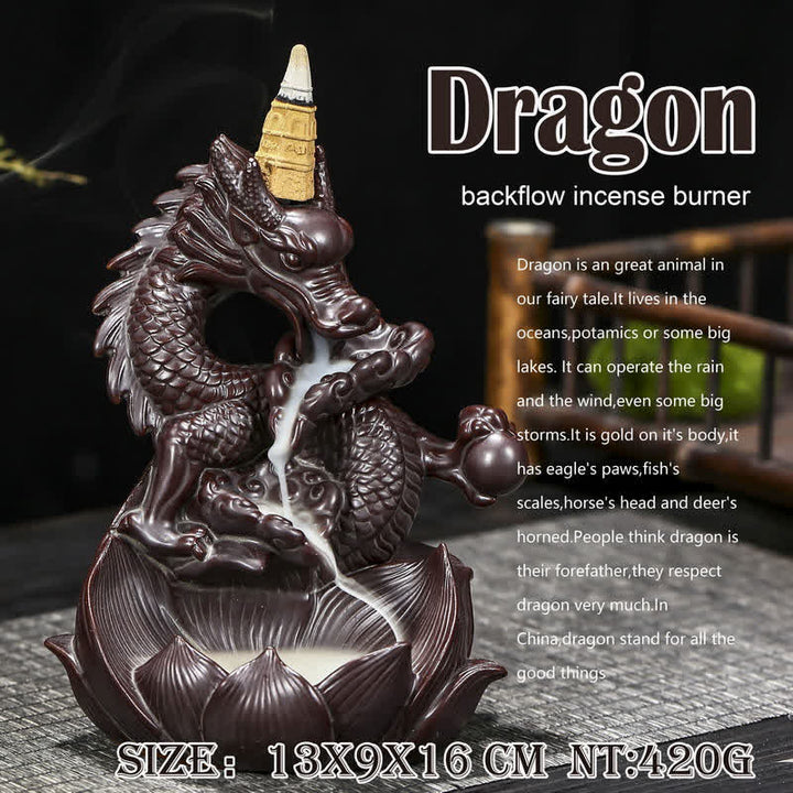 Dragon Lotus Pattern Strength Protection Ceramic Incense Burner Decoration