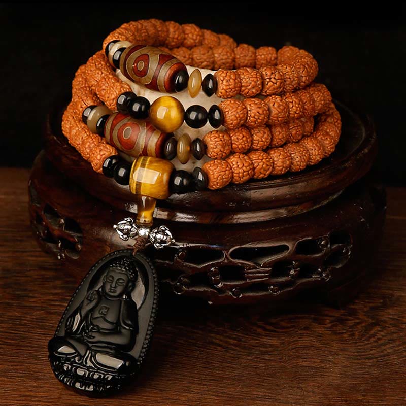 Tibet 108 Mala Beads Rudraksha Bodhi Seed Chinese Zodiac Natal Buddha Wealth Charm Bracelet