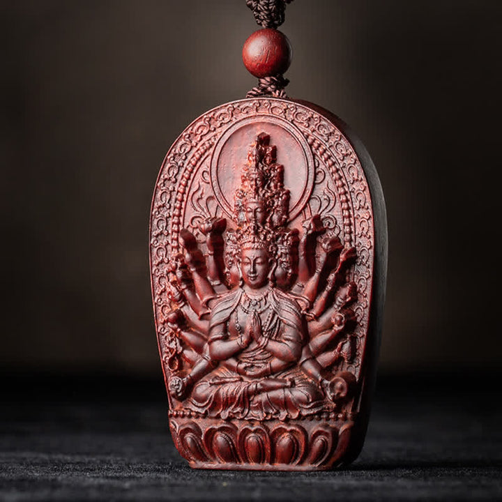 Chinese Zodiac Natal Buddha Small Leaf Red Sandalwood Lotus Protection Necklace Pendant