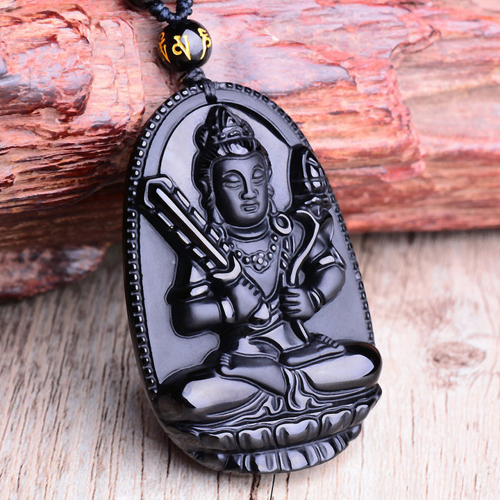 Buddha Stones Chinese Zodiac Obsidian Buddha Amulet Protection Pendant Necklace