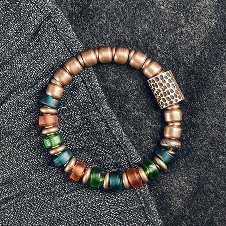 Tibetan Colorful Glass Beads Copper Wealth Bracelet