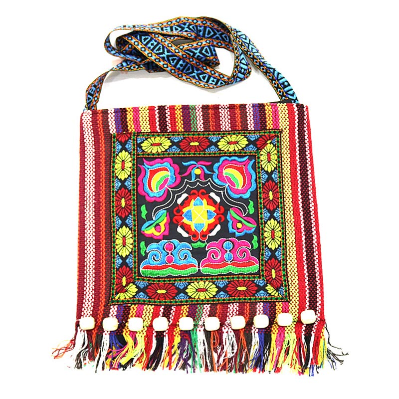 Tibetan Handmade Embroidered Camellia Canvas Shoulder Bag Crossbody Bag