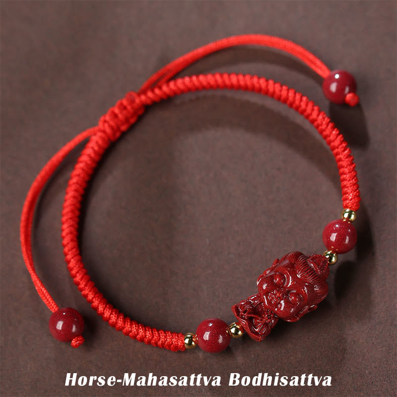 Buddha Stones Chinese Zodiac Natal Buddha Cinnabar Amulet Blessing String Bracelet