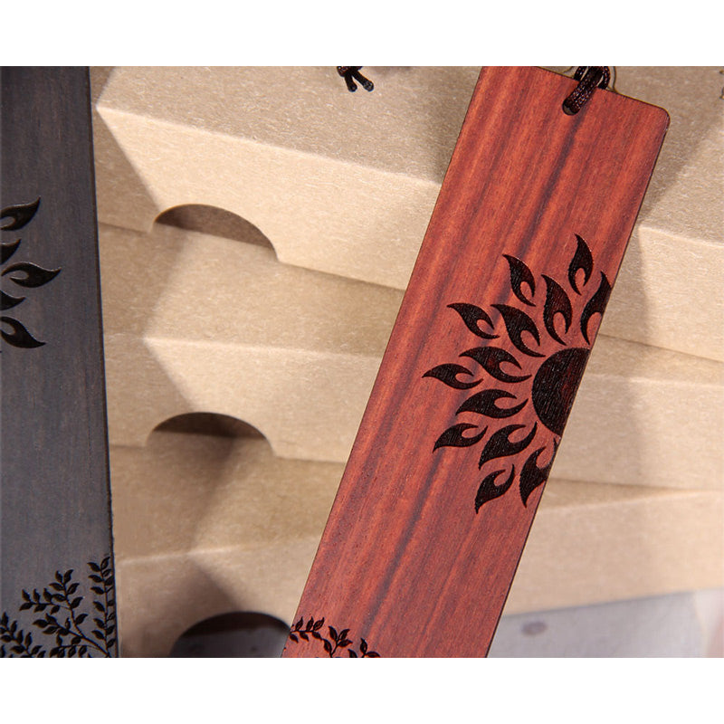 Buddha Stones Sun Tree Ebony Wood Small Leaf Red Sandalwood Bookmarks With Gift Box