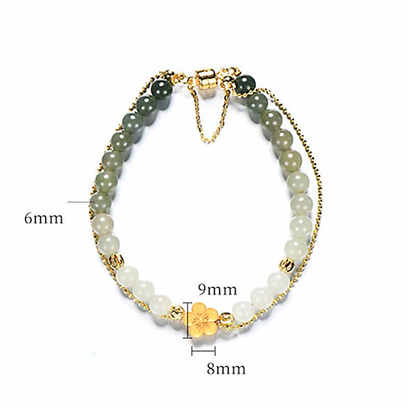 925 Sterling Silver Natural Hetian Jade Peach Blossom Luck Chain Bracelet