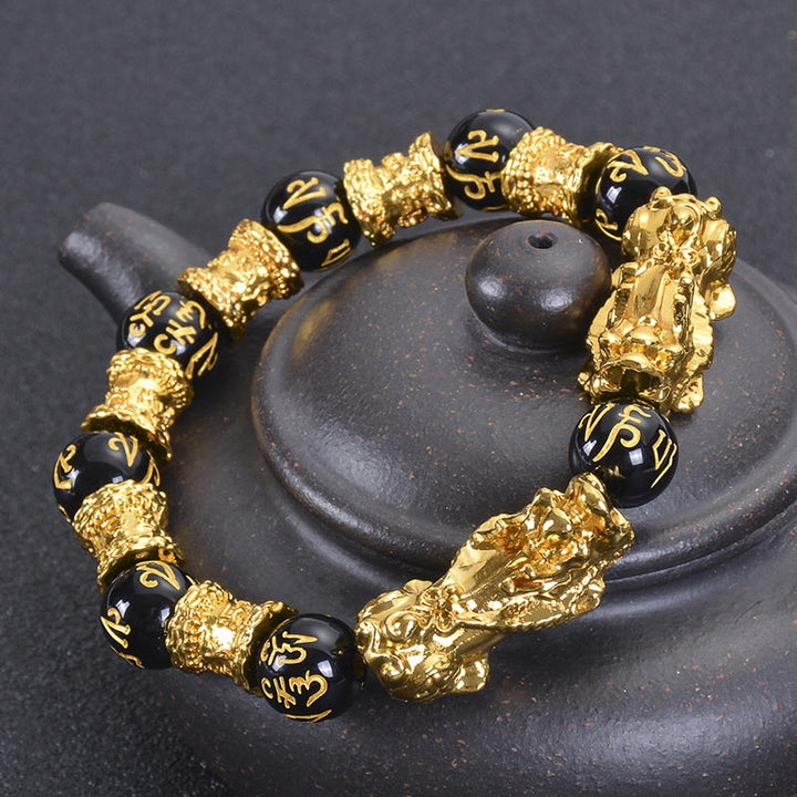 Buddha Stones Double Pixiu Obsidian Wealth Bracelet