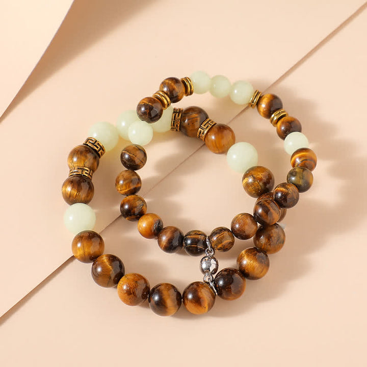 2Pcs Tiger Eye Glowstone Luminous Bead Protection Couple Bracelet