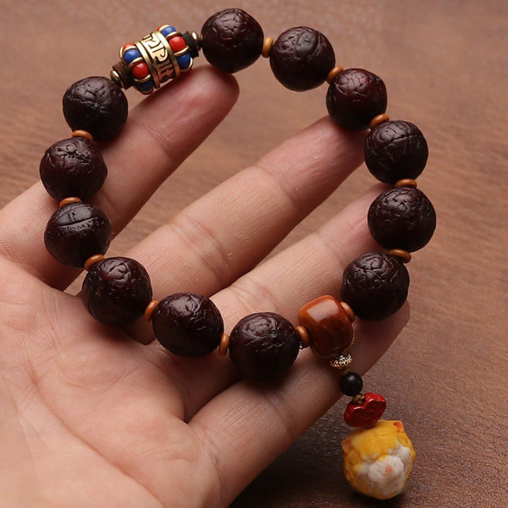 Tibetan Bodhi Seed Agate Bead Luck Wealth Tassel Charm Wrist Mala