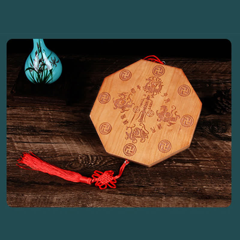 Feng Shui Bagua Map Peach Wood Five-Emperor Coins Chinese Knotting Balance Energy Map Mirror