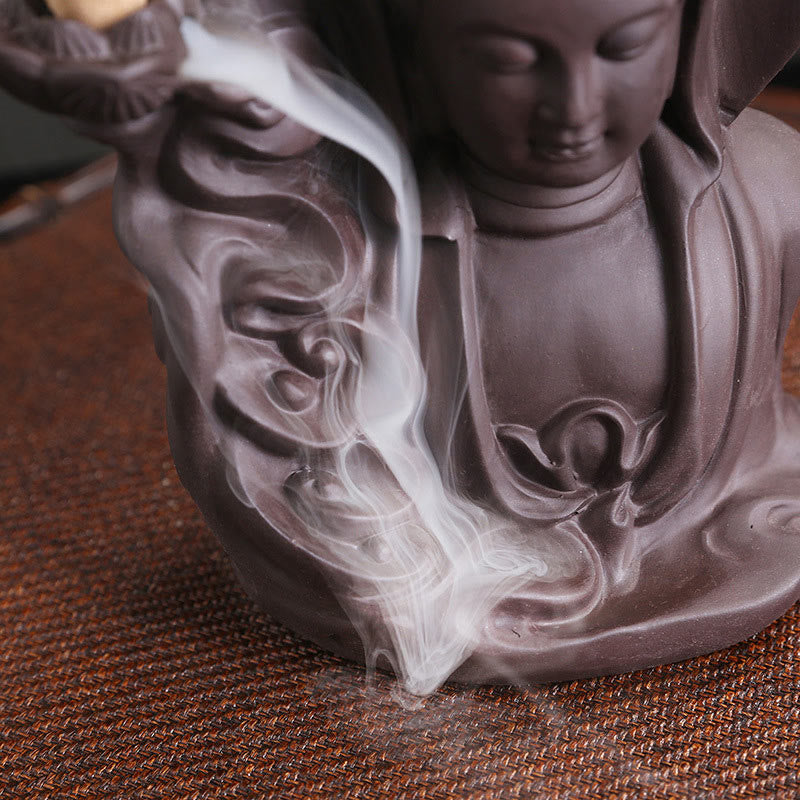 Tibetan Avalokitesvara Buddha Lotus Healing Backflow Smoke Fountain Incense Burner