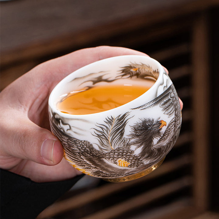 Buddha Stones Phoenix White Porcelain Ceramic Teacup Kung Fu Tea Cup 185ml With Gift Box