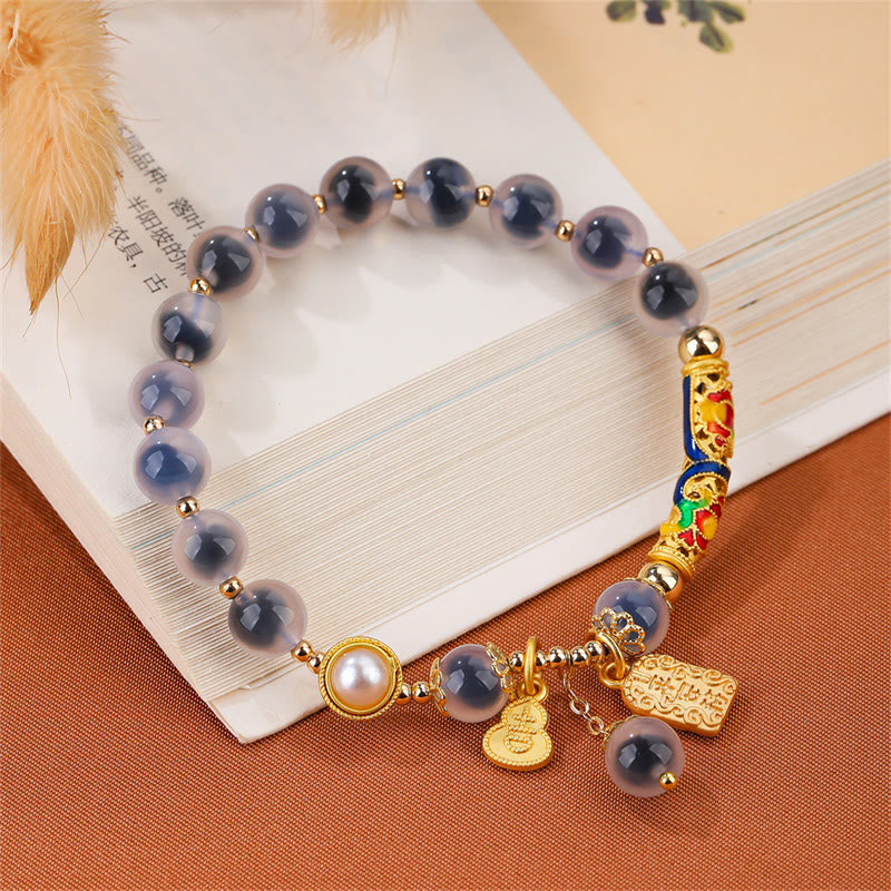 Buddha Stones Natural Blue Candy Agate Amulet Strength Bracelet