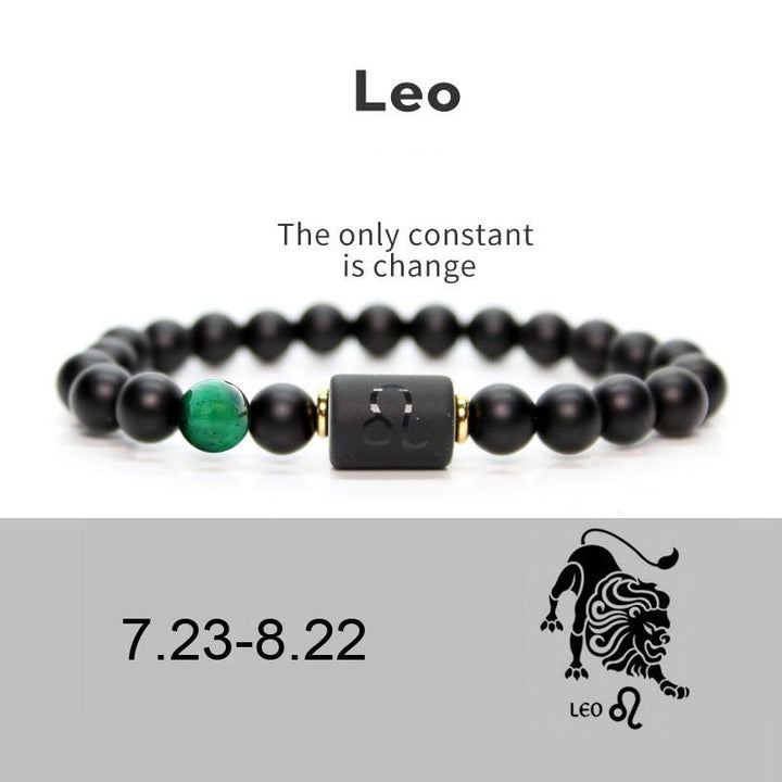 Buddha Stones 12  Constellations of the Zodiac Black Onyx Adjustable Bracelet