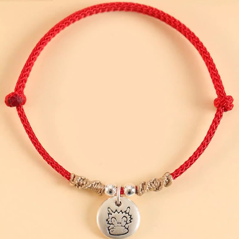 Buddha Stones Handmade 999 Sterling Silver Year of the Dragon Cute Chinese Zodiac Luck Braided Bracelet