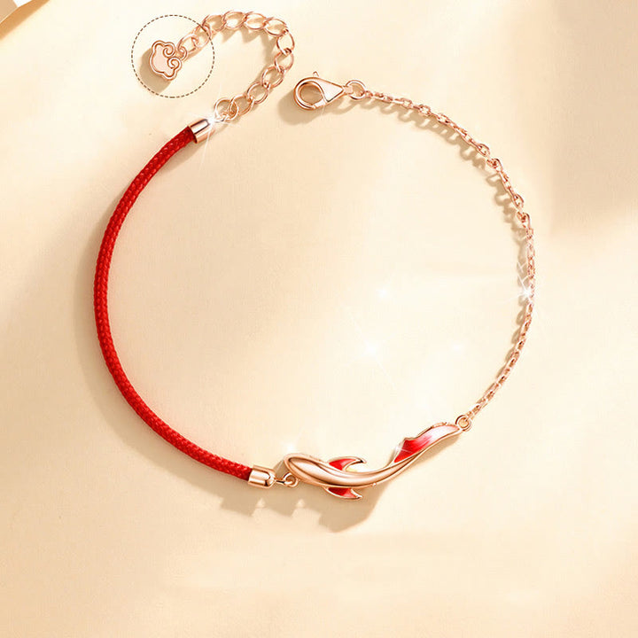 Buddha Stones 925 Sterling Silver Luck Koi Fish Lotus Star Braided Red String Bracelet