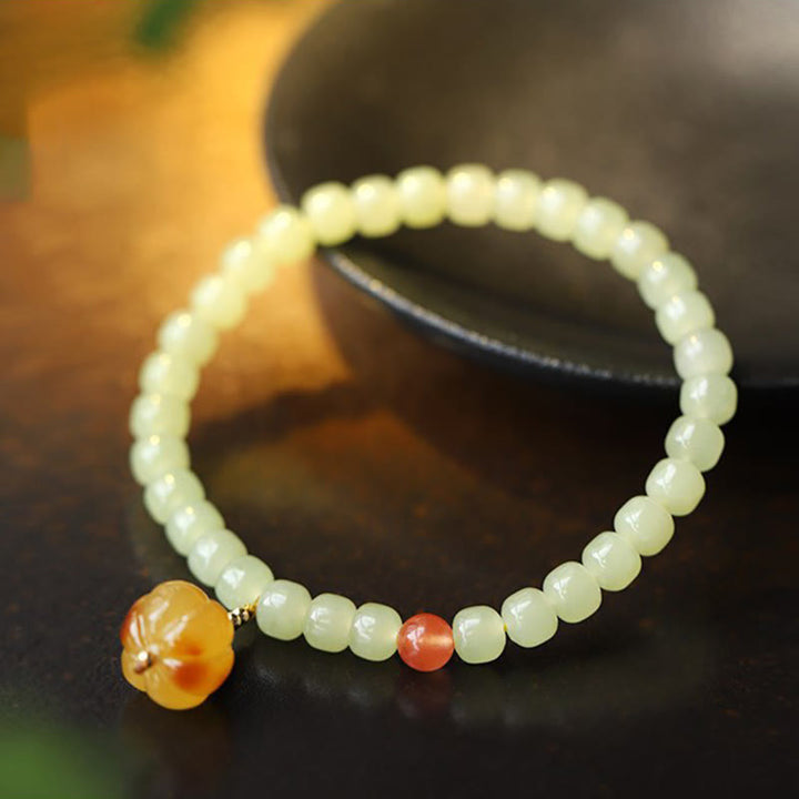 Natural Hetian Jade Pumpkin Amber Red Agate Crystal Prosperity Bracelet