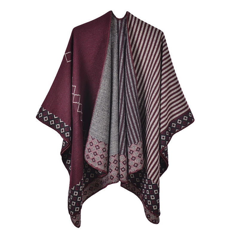 Tibetan Shawl Striped Diamond Pattern Winter Warm Soft Scarf