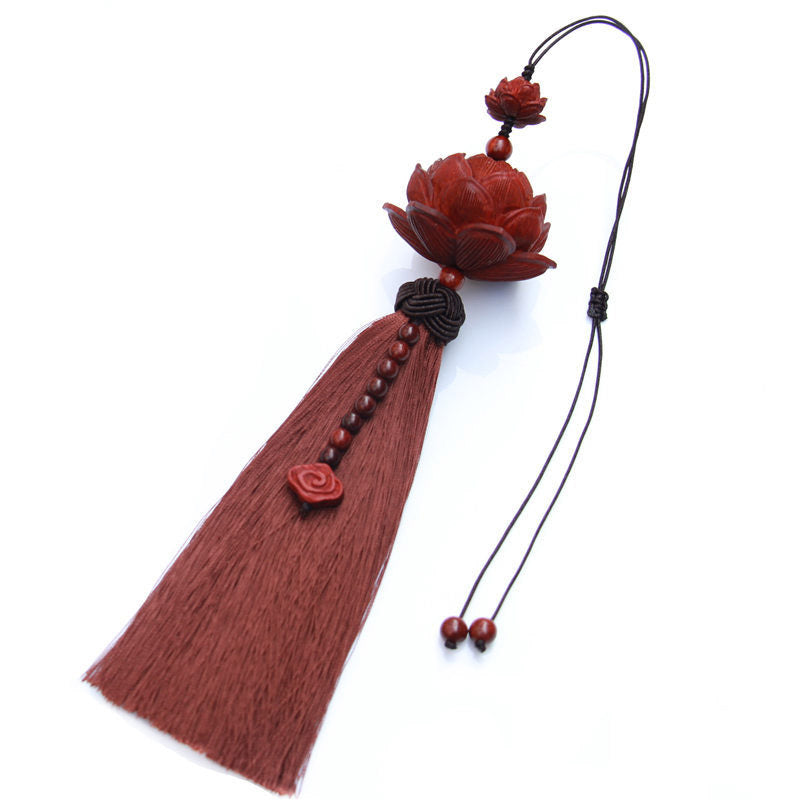 Buddha Stones Tibetan Small Leaf Red Sandalwood Lotus Luck Protection Tassel Decoration