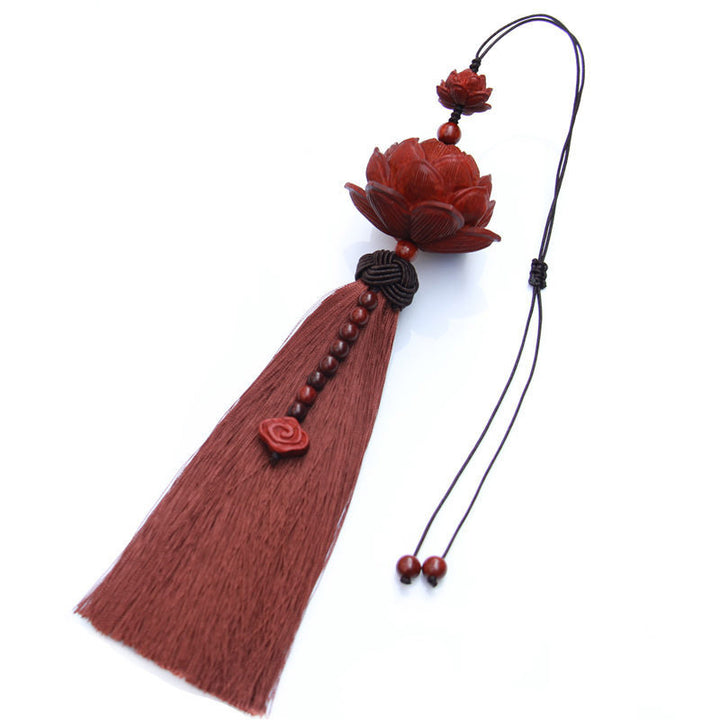 Buddha Stones Tibetan Small Leaf Red Sandalwood Lotus Luck Protection Tassel Decoration