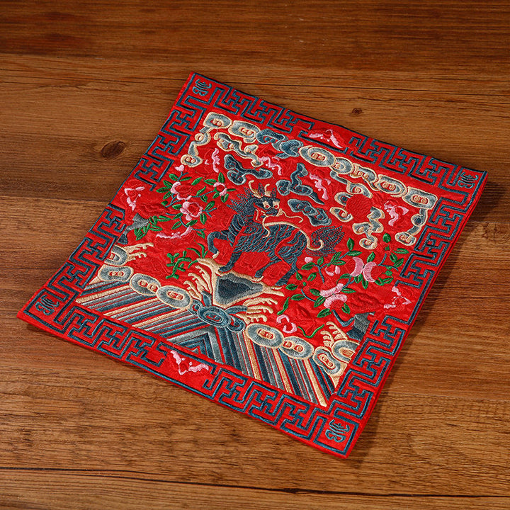 Buddha Stones Crane Phoenix Dragon Kirin Embroidered Cup Mat Pad Tea Cup Coaster Square Kung Fu Tea Mat