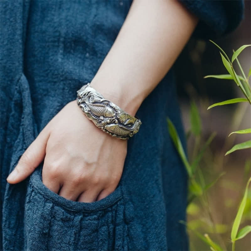 Buddha Stones Koi Fish Lotus Luck Wealth Bracelet Bangle