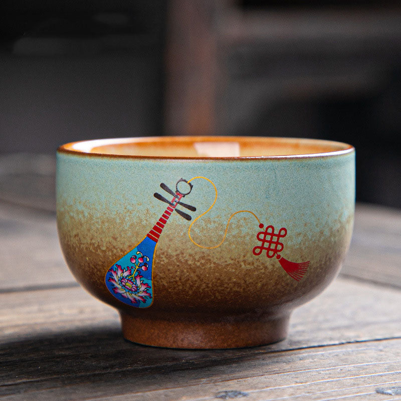 Buddha Stones Colorful Deer Pipa Snow Plum Blossoms Mountains Rivers Bird Ceramic Teacup Kung Fu Tea Cup Bowl