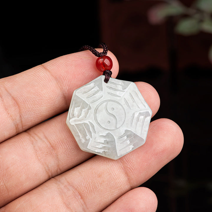 Natural Jade Bagua Yin Yang Luck Necklace Pendant