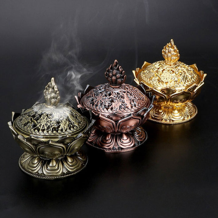 Buddha Stones Tibetan Lotus Shaped Purify Incense Burner