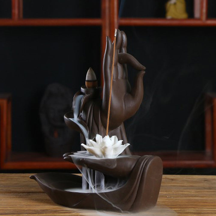 Buddha Stones Tibetan Lotus Blessing Incense Burner Decoration