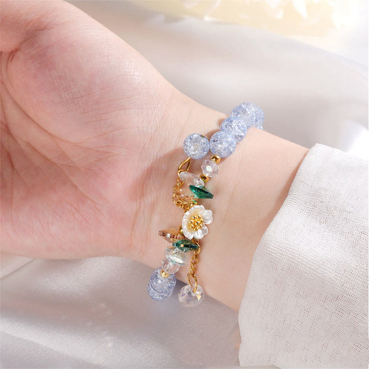 Buddha Stones Simple Design Flower Charm Glass Bead Bracelet