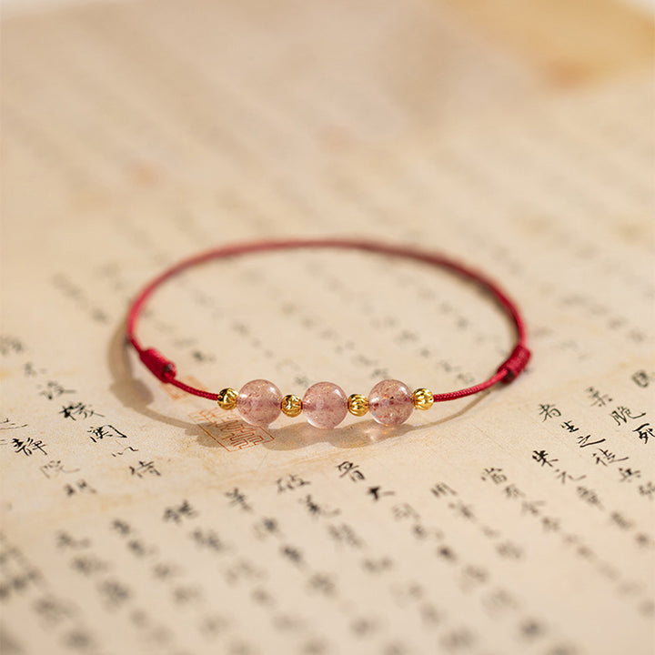 Buddha Stones Strawberry Crystal Beads Luck Red String Anklet