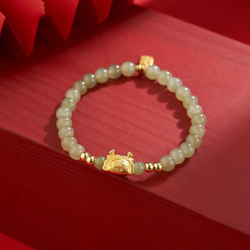 Buddha Stones Year of the Dragon Dumpling Natural Red Agate Garnet Hetian Jade Fu Character Luck Success Bracelet