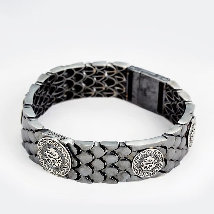 925 Sterling Silver Dragon Scales Luck Success Bracelet Bangle