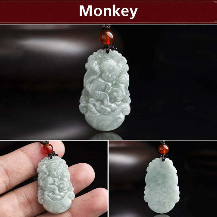 Natural Jade 12 Chinese Zodiac Sucess Pendant Necklace